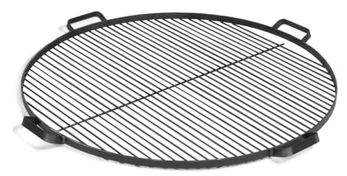 MR. DEKO Grillrost Ø 60 cm mit 4 Griffen | Stabiler Stahlrost schwarz 4 kg hitzebeständig langlebig | gleichmäßige Hitzeverteilung für Fleisch Gemüse Fisch | Zubehör für Feuerschale Feuertopf von MR. DEKO