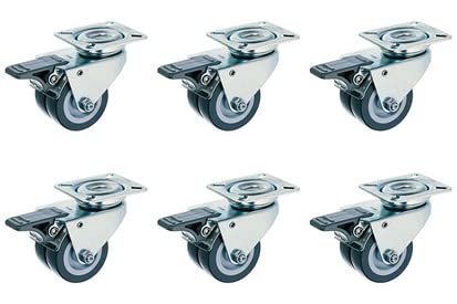 MR. DEKO® Strandkorbrollen 6er-Set | Doppelrolle Ø52 mm mit Feststeller | 100 kg Belastbarkeit pro Doppelrolle | Kugelgelagerte Drehplatte 360° | Lenkrollen mit Kugellager und Feststellbremse von MR. DEKO