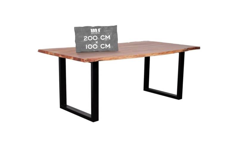 MR.DEKO Baumkantentisch Catania Esstisch aus Akazienholz Massiv geölt – Unikat Design (Holztisch verschiedene Gestelle - Esszimmer oder Küche), Natürliche Baumkante & geölte Oberfläche – moderner Massivholztisch von MR.DEKO