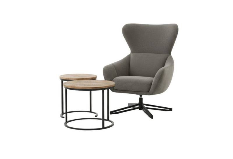 MR.DEKO Esszimmer-Set Ohrensessel Marconia dunkelgrau mit Beistelltisch Fermo 2er Set von MR.DEKO