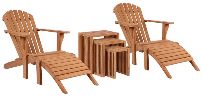 MR.DEKO Garten-Essgruppe Set Teak Deckchair Montreal & Beistelltisch 3er Set von MR.DEKO