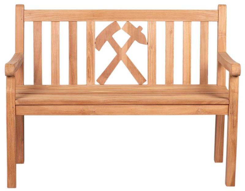 MR.DEKO Gartenbank Holz wetterfest, 2-Sitzer Bank 120cm mit Rückenlehne & Motiv (verschiedene Modelle, aus naturbelassenem Teak), Besondere Sitzbank aus Holz, mit Statement für Balkon und Garten von MR.DEKO