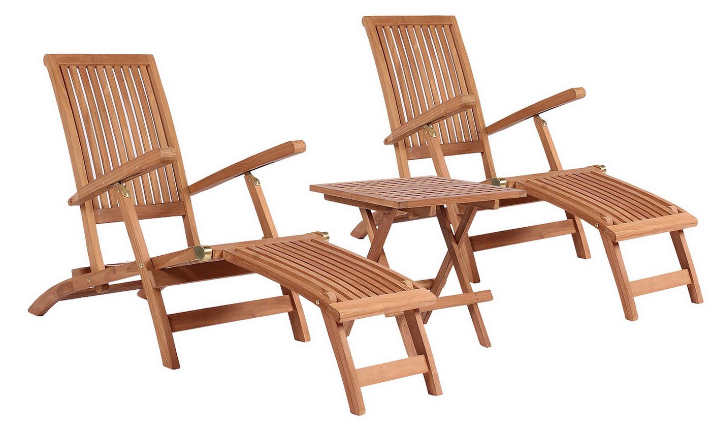 MR.DEKO Gartenliege Set Teak Deckchair Yacht & Tisch Devon, 1x Beistelltisch Devon, 2x Deckchair Yacht MR.DEKO Gartenliege Set Teak Deckchair Yacht & Tisch Devon, 1x Beistelltisch Devon, 2x Deckchair Yacht von MR.DEKO
