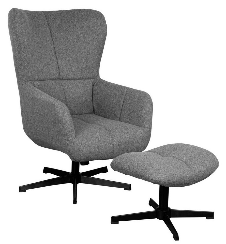 MR.DEKO Ohrensessel Sava gemütlicher Sessel mit Hocker – modern & bequem gepolstert (Set für Leseecke, 2-St), Relaxsessel inkl. Fußhocker, Strukturstoff, Wohnzimmer von MR.DEKO