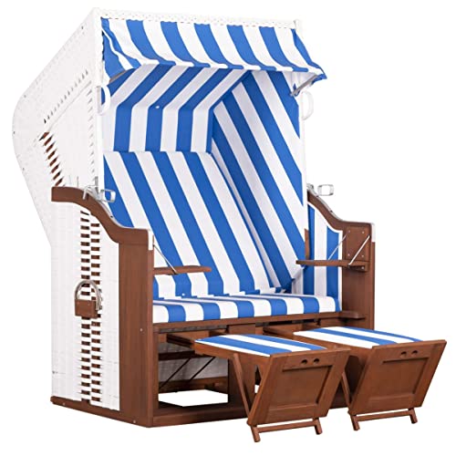 MR. DEKO® Strandkorb Devries Profi Ostsee Fehmarn PE weiß | Strandkörbe für Gewerbe, Gastro, Garten, Wintergarten und Terrasse (Dessin 991) von MR. DEKO