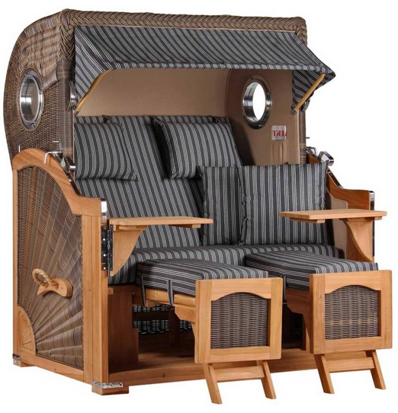 MR.DEKO Strandkorb Düne Bullauge Teak PE Grey Dessin 500 von MR.DEKO