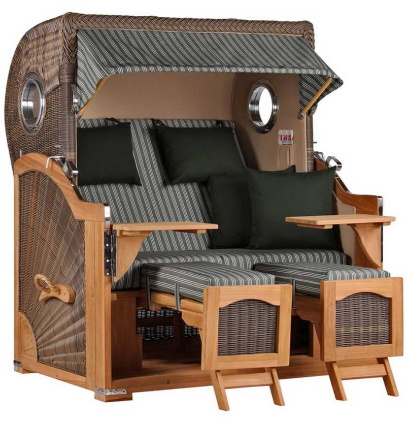 MR.DEKO Strandkorb Düne Bullauge Teak PE Grey Dessin 504 von MR.DEKO