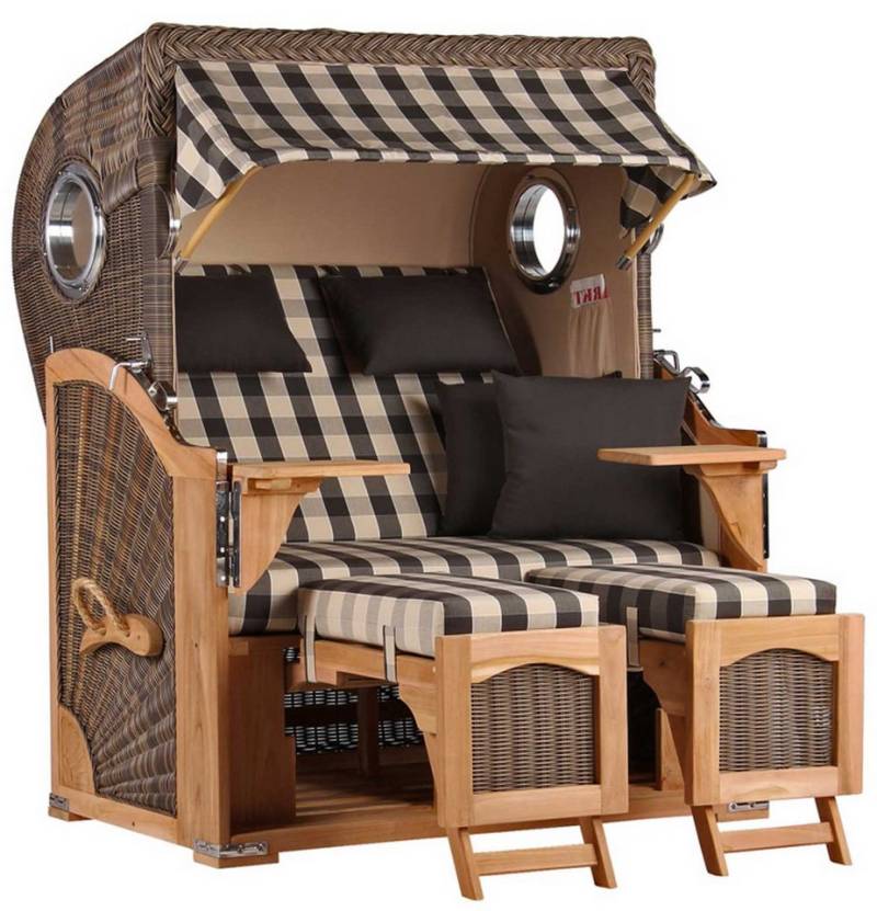 MR.DEKO Strandkorb Düne Bullauge Teak PE Grey Dessin 505 von MR.DEKO