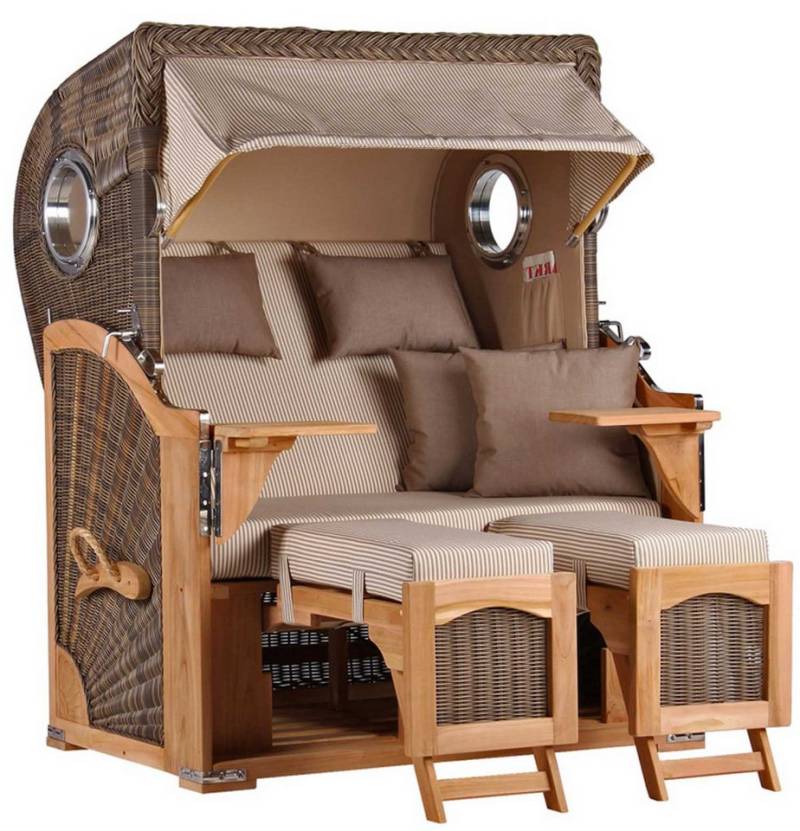MR.DEKO Strandkorb Düne Bullauge Teak PE Grey Dessin 510 von MR.DEKO