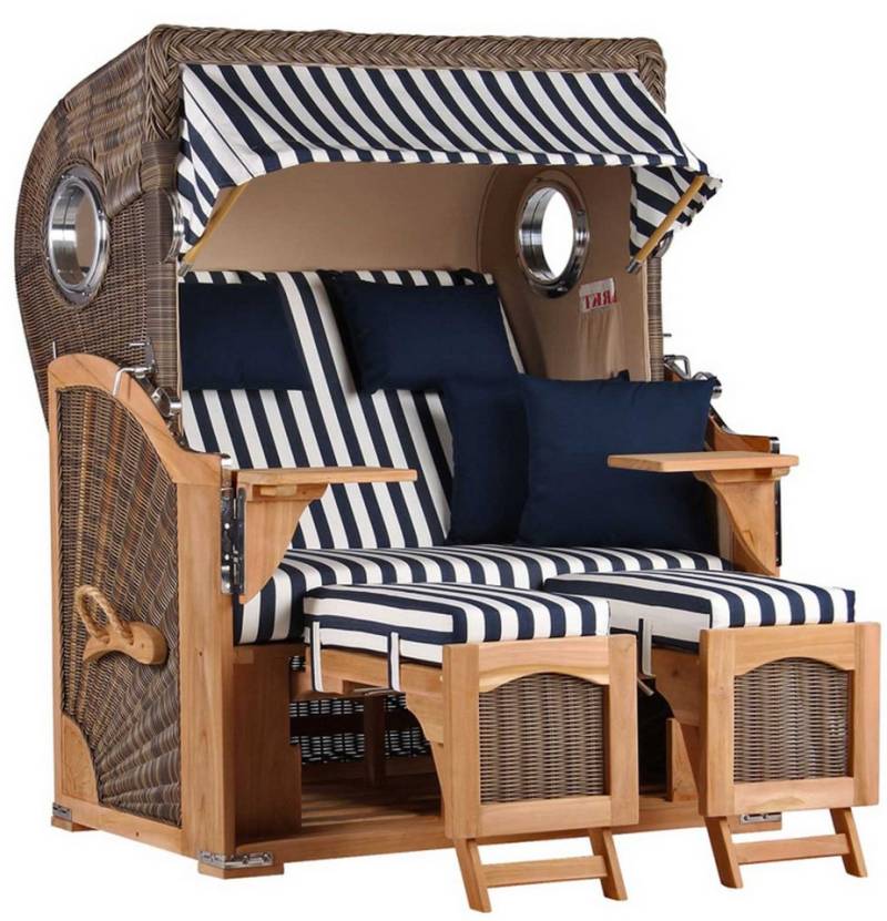 MR.DEKO Strandkorb Düne Bullauge Teak PE Grey Dessin 518 von MR.DEKO