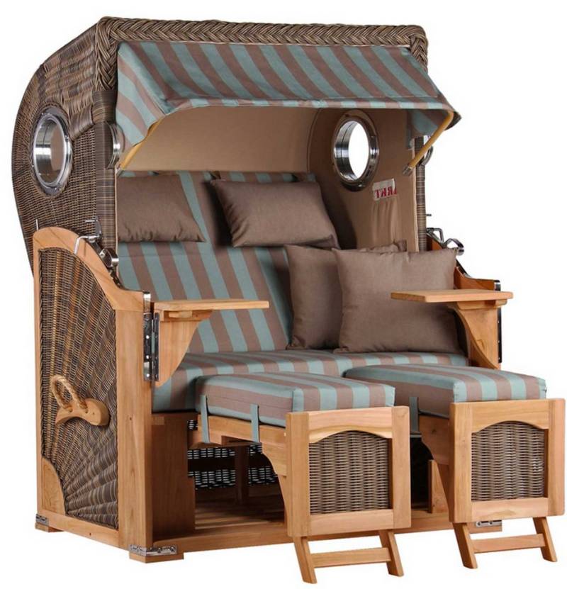 MR.DEKO Strandkorb Düne Bullauge Teak PE Grey Dessin 520 von MR.DEKO