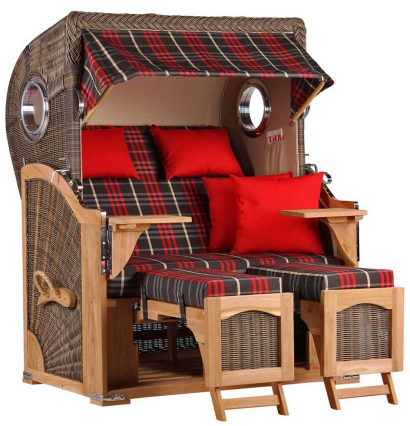 MR.DEKO Strandkorb Düne Bullauge Teak PE Grey Dessin 529 von MR.DEKO