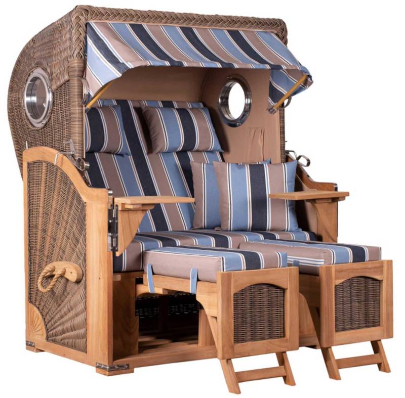 MR.DEKO Strandkorb Düne Bullauge Teak PE Grey Dessin 580 von MR.DEKO