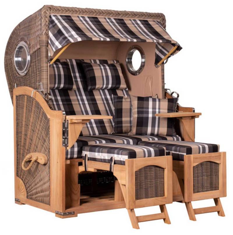 MR.DEKO Strandkorb Düne Bullauge Teak PE Grey Dessin 583 von MR.DEKO