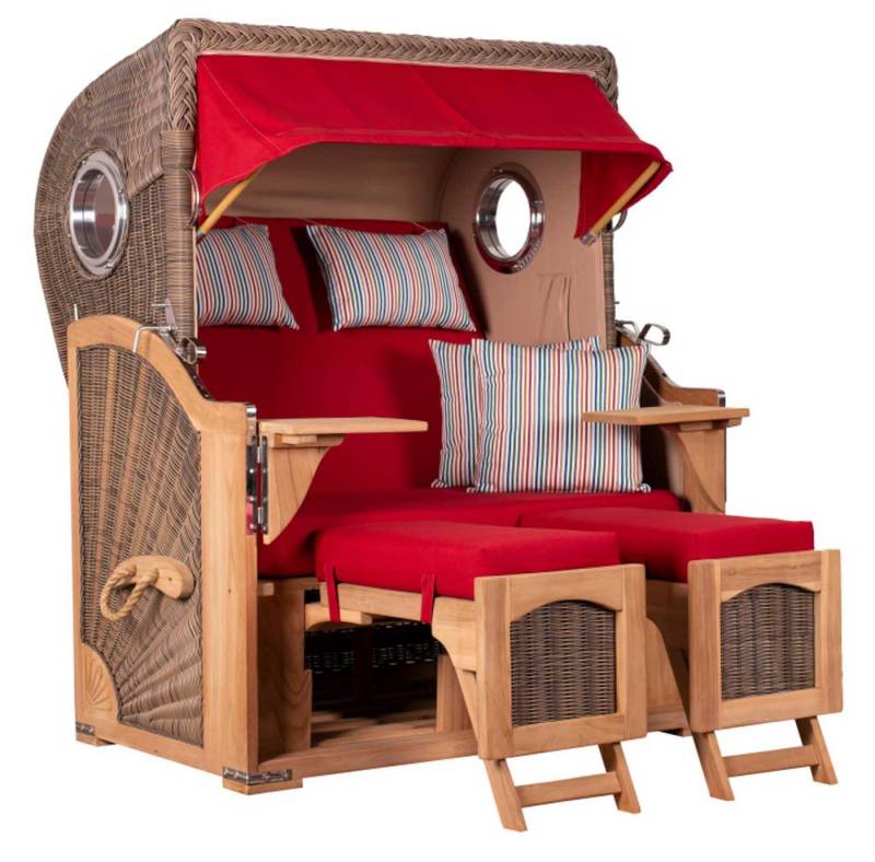 MR.DEKO Strandkorb Düne Bullauge Teak PE Grey Dessin 585 von MR.DEKO