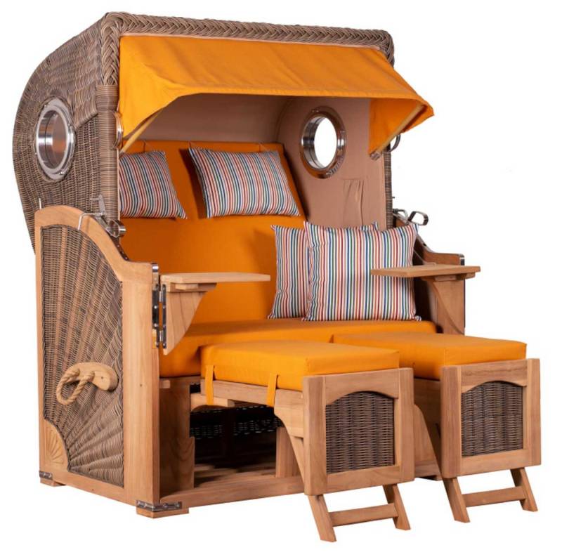 MR.DEKO Strandkorb Düne Bullauge Teak PE Grey Dessin 586 von MR.DEKO