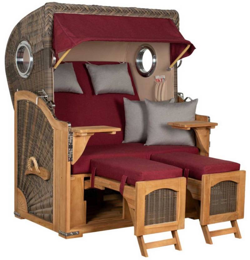 MR.DEKO Strandkorb Düne Bullauge Teak PE Grey Dessin 594 von MR.DEKO
