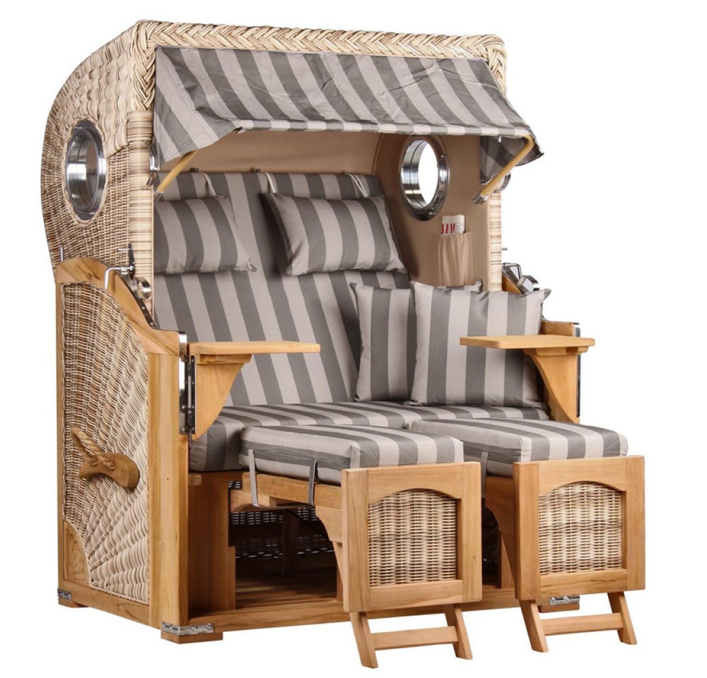 MR.DEKO Strandkorb Düne Bullauge Teak PE Shell Dessin 537, BxTxH: 125x80x170 cm, Ostsee-Strandkorb, Bullaugen, 2-Sitzer, komplett montiert, Volllieger, 2 Schwenktische MR.DEKO Strandkorb Düne Bullauge Teak PE Shell Dessin 537, BxTxH: 125x80x170 cm, Ostsee-Strandkorb, Bullaugen, 2-Sitzer, komplett montiert, Volllieger, 2 Schwenktische von MR.DEKO