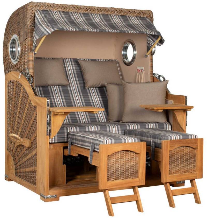 MR.DEKO Strandkorb Düne Grande Bullauge Teak PE Banana Dessin 522, BxTxH: 142x95x170 cm MR.DEKO Strandkorb Düne Grande Bullauge Teak PE Banana Dessin 522, BxTxH: 142x95x170 cm von MR.DEKO