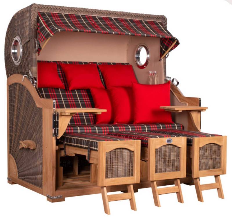 MR.DEKO Strandkorb Düne Grande XXL Bullauge Teak PE grey Dessin 529 von MR.DEKO
