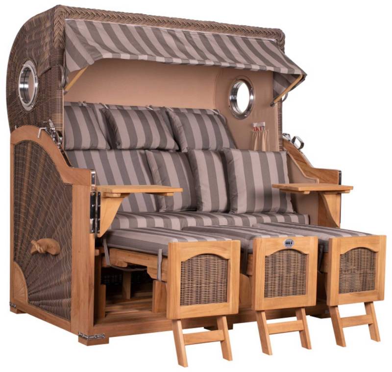 MR.DEKO Strandkorb Düne Grande XXL Bullauge Teak PE grey Dessin 537 von MR.DEKO