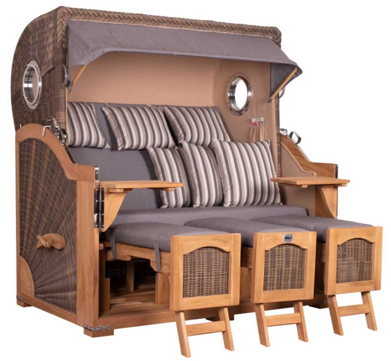 MR.DEKO Strandkorb Düne Grande XXL Bullauge Teak PE grey Dessin 544 von MR.DEKO