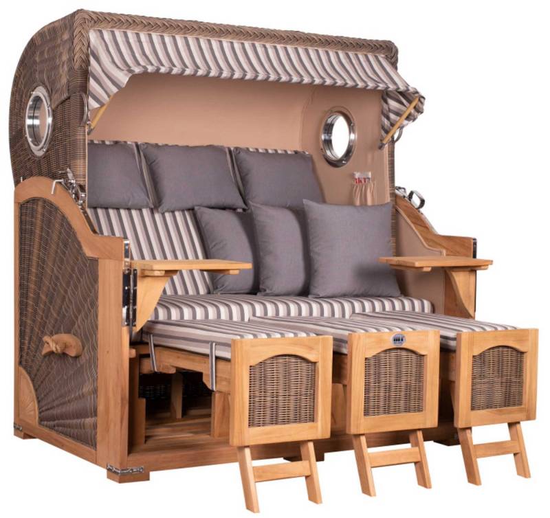 MR.DEKO Strandkorb Düne Grande XXL Bullauge Teak PE grey Dessin 545 von MR.DEKO