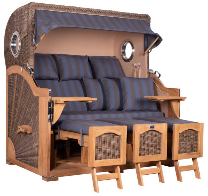 MR.DEKO Strandkorb Düne Grande XXL Bullauge Teak PE grey Dessin 582 von MR.DEKO