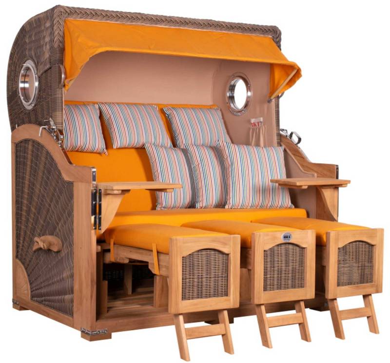 MR.DEKO Strandkorb Düne Grande XXL Bullauge Teak PE grey Dessin 586 von MR.DEKO