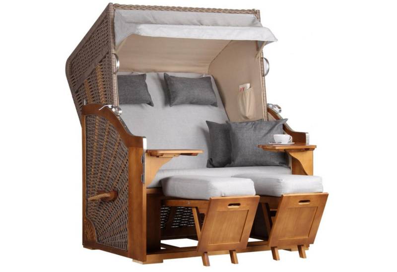 MR.DEKO Strandkorb Komplettset 2-Sitzer Schleswig Pinie PE Mokka + Schutzhülle & Rollen, BxTxH: 0x0x0 cm, 2-Sitzer Komplettset, Schleswig, (Zweisitzer Strandkorb mit Bistrotischen & Fußstützen), Bereits montiert, UV-beständig, mit Abdeckung & Edelstahl-Beschläge MR.DEKO Strandkorb Komplettset 2-Sitzer Schleswig Pinie PE Mokka + Schutzhülle & Rollen, BxTxH: 0x0x0 cm, 2-Sitzer Komplettset, Schleswig, (Zweisitzer Strandkorb mit Bistrotischen & Fußstützen), Bereits montiert, UV-beständig, mit Abdeckung & Edelstahl-Beschläge von MR.DEKO