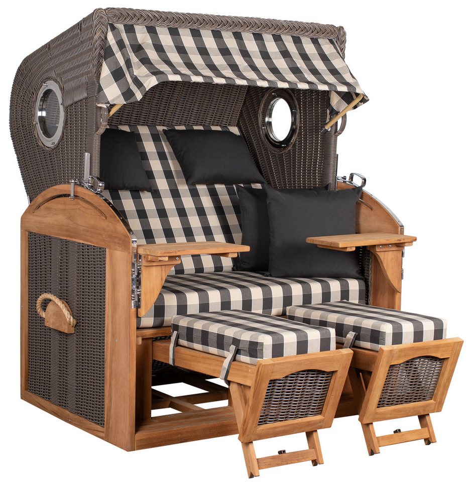 MR.DEKO Strandkorb Schillig XL Bullauge Teak PE Grey Dessin 537 MR.DEKO Strandkorb Schillig XL Bullauge Teak PE Grey Dessin 537 von MR.DEKO