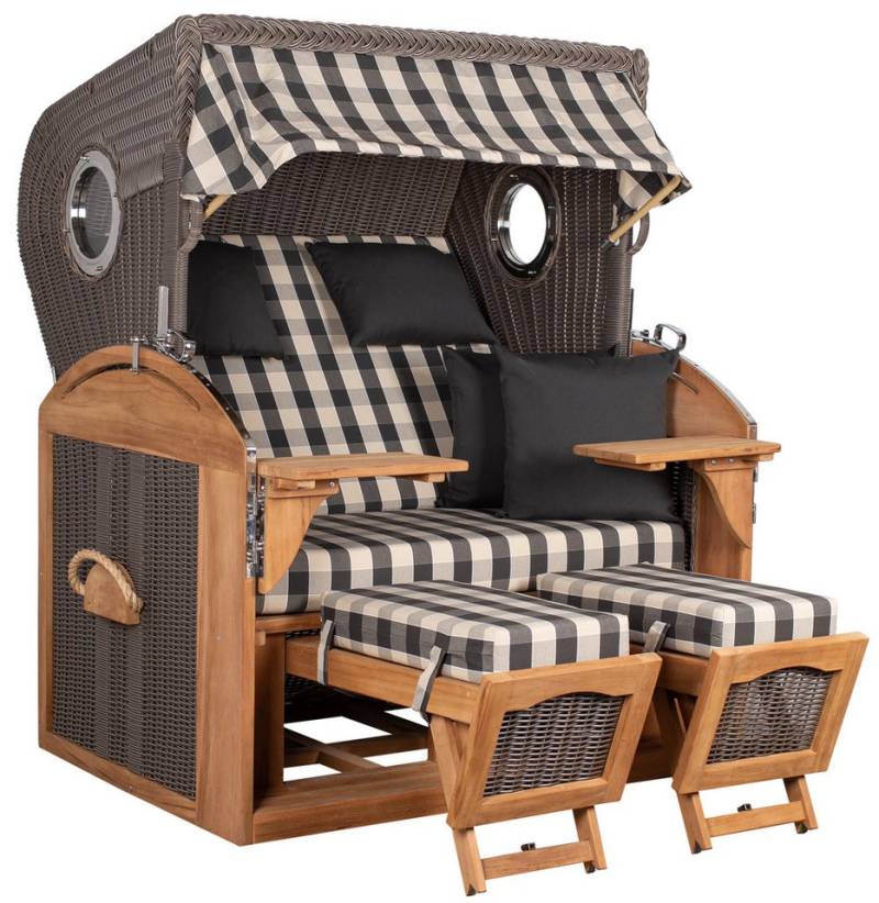MR.DEKO Strandkorb Schillig XL Bullauge Teak PE Grey Dessin 537 von MR.DEKO