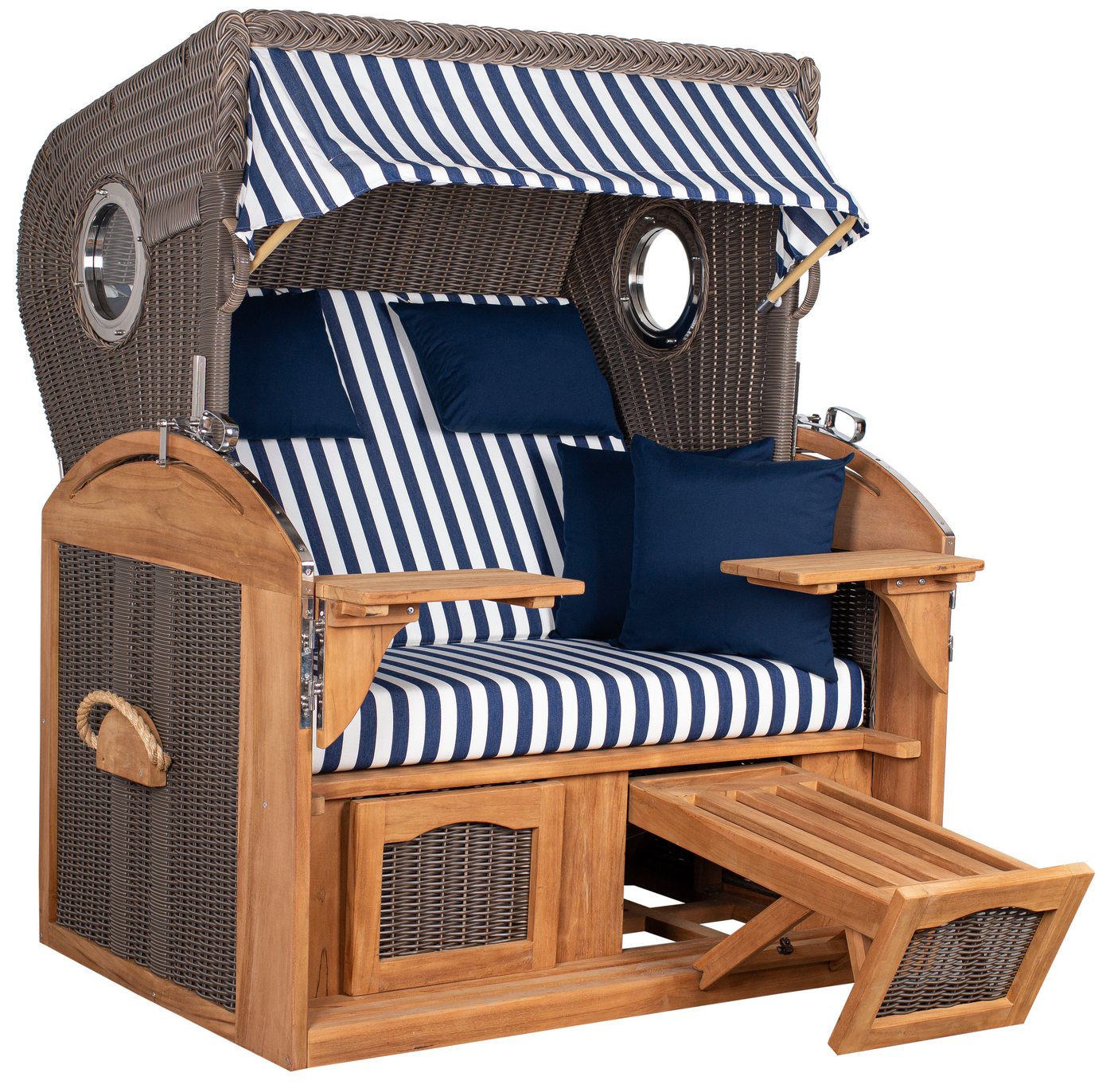 MR.DEKO Strandkorb Schillig XL Bullauge Teak PE Grey Dessin 537 MR.DEKO Strandkorb Schillig XL Bullauge Teak PE Grey Dessin 537 von MR.DEKO