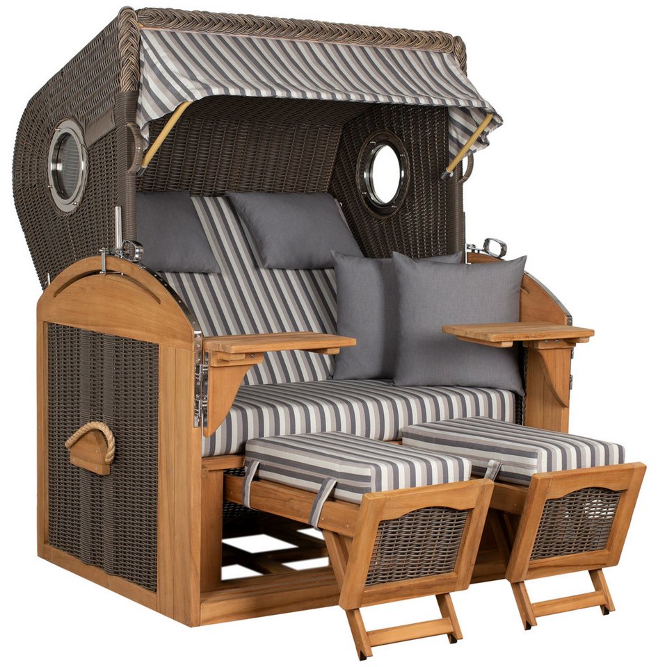 MR.DEKO Strandkorb Schillig XL Bullauge Teak PE Grey Dessin 537 MR.DEKO Strandkorb Schillig XL Bullauge Teak PE Grey Dessin 537 von MR.DEKO