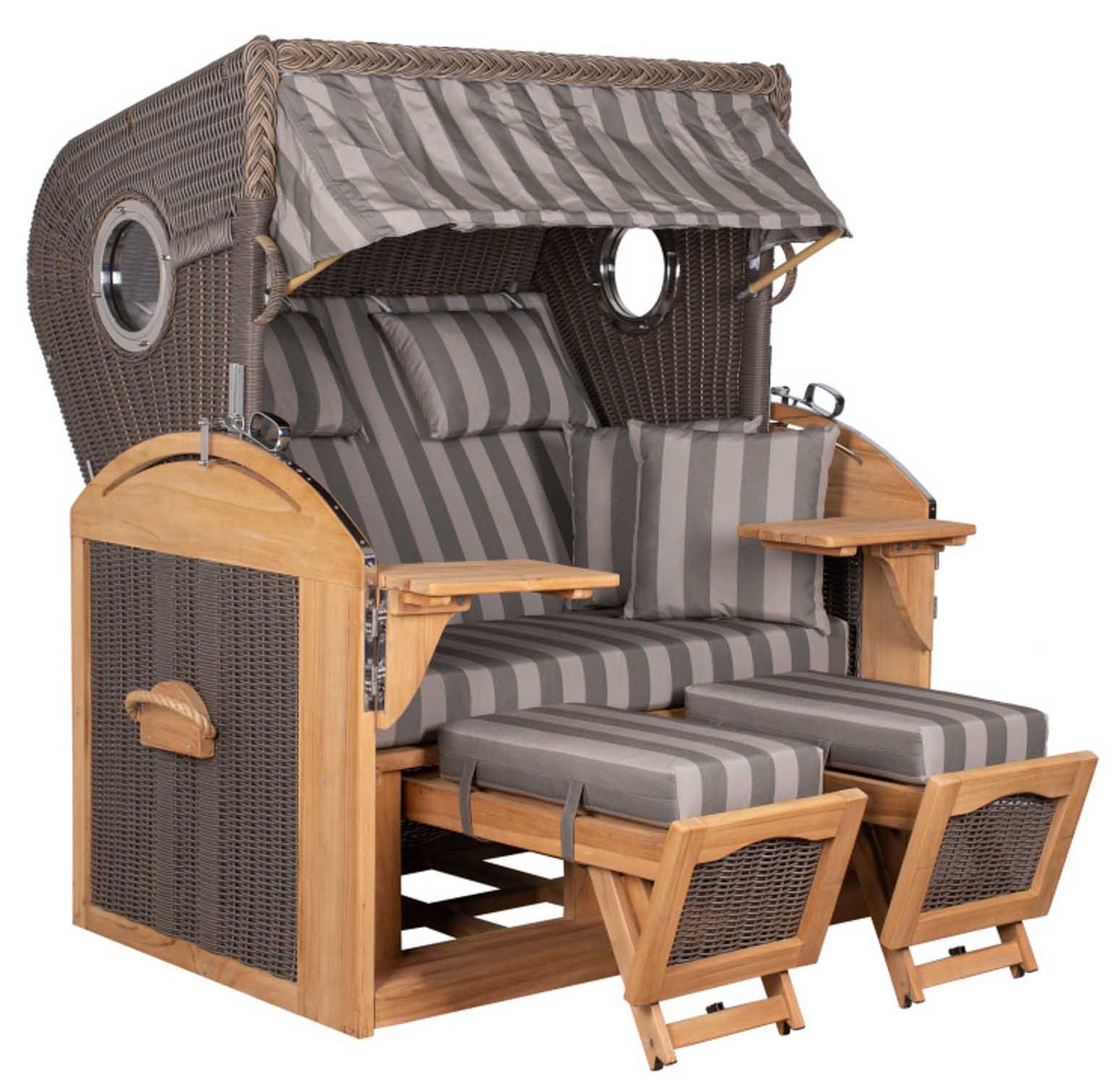 MR.DEKO Strandkorb Schillig XL Bullauge Teak PE Grey Dessin 537 MR.DEKO Strandkorb Schillig XL Bullauge Teak PE Grey Dessin 537 von MR.DEKO