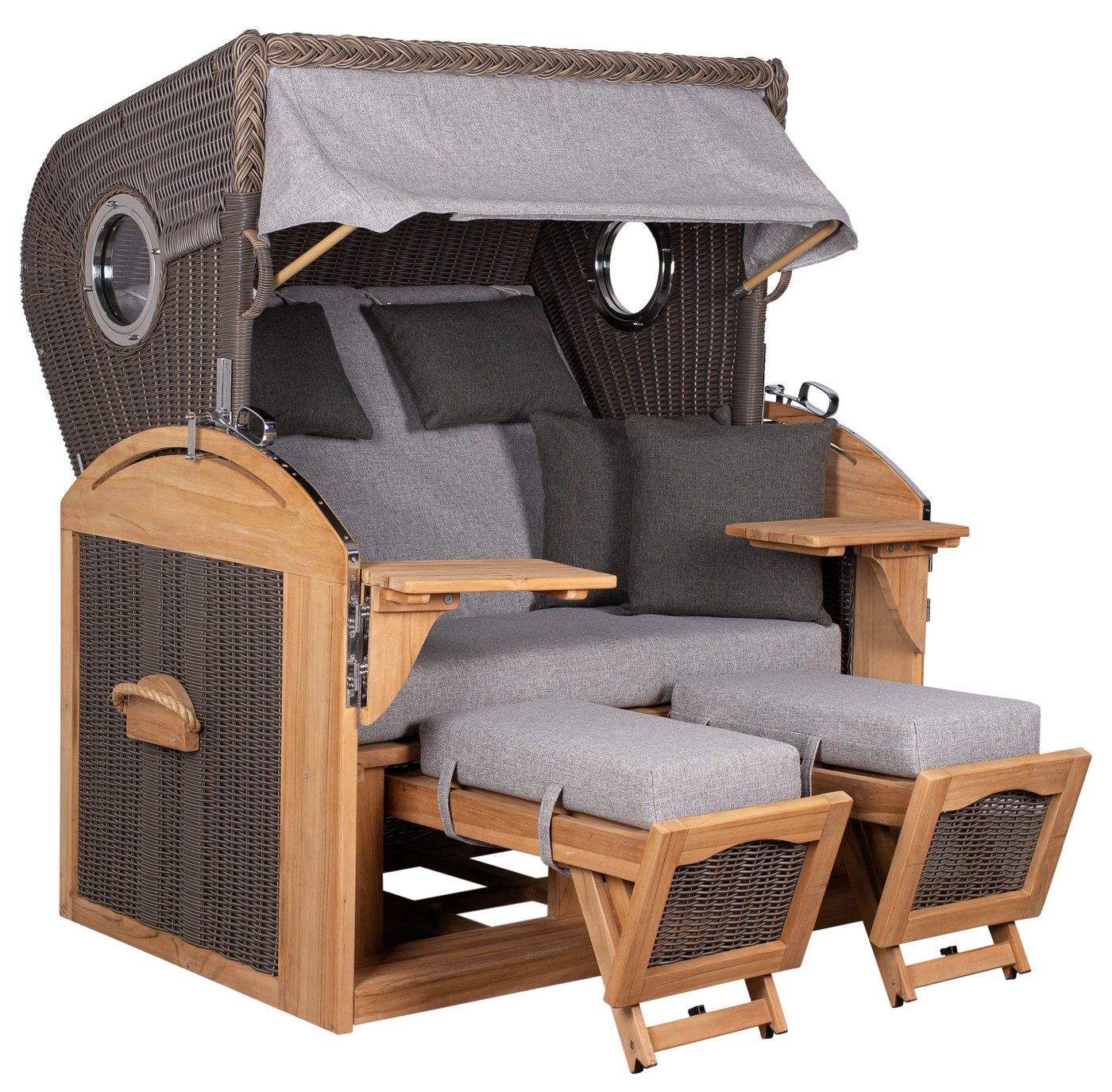 MR.DEKO Strandkorb Schillig XL Bullauge Teak PE Grey Dessin 537 MR.DEKO Strandkorb Schillig XL Bullauge Teak PE Grey Dessin 537 von MR.DEKO