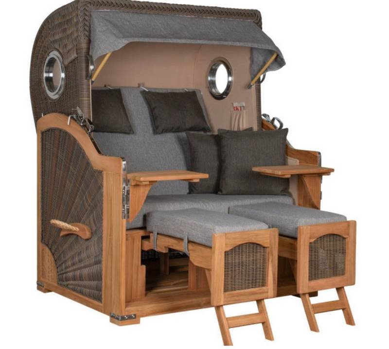 MR.DEKO Strandkorb Strandkorb Düne Bullauge Teak PE Grey Dessin 570, BxTxH: 125x80x170 cm MR.DEKO Strandkorb Strandkorb Düne Bullauge Teak PE Grey Dessin 570, BxTxH: 125x80x170 cm von MR.DEKO