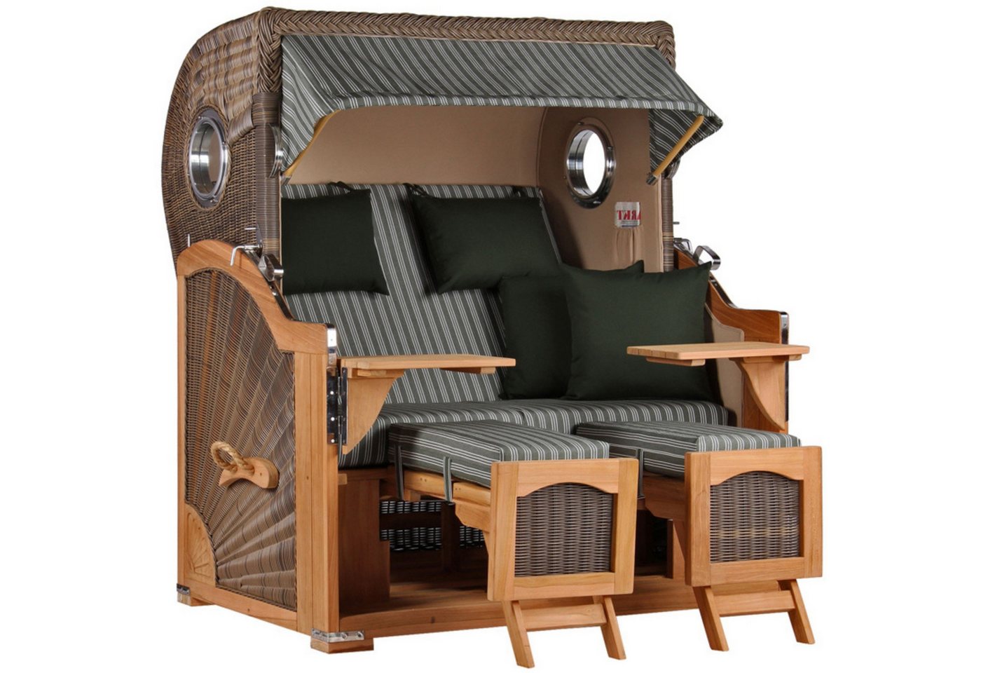 MR.DEKO Strandkorb Strandkorb Düne Grande Bullauge Teak PE Grey Dessin 504, BxTxH: 142x95x170 cm MR.DEKO Strandkorb Strandkorb Düne Grande Bullauge Teak PE Grey Dessin 504, BxTxH: 142x95x170 cm von MR.DEKO