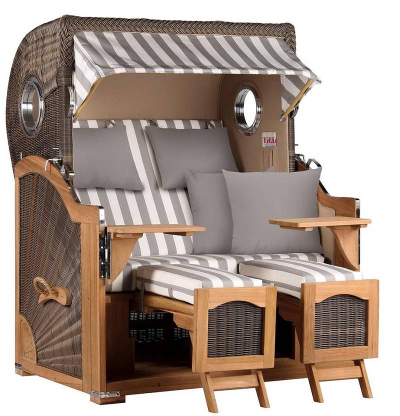 MR.DEKO Strandkorb Strandkorb Düne Grande Bullauge Teak PE Grey Dessin 513, BxTxH: 142x95x170 cm MR.DEKO Strandkorb Strandkorb Düne Grande Bullauge Teak PE Grey Dessin 513, BxTxH: 142x95x170 cm von MR.DEKO