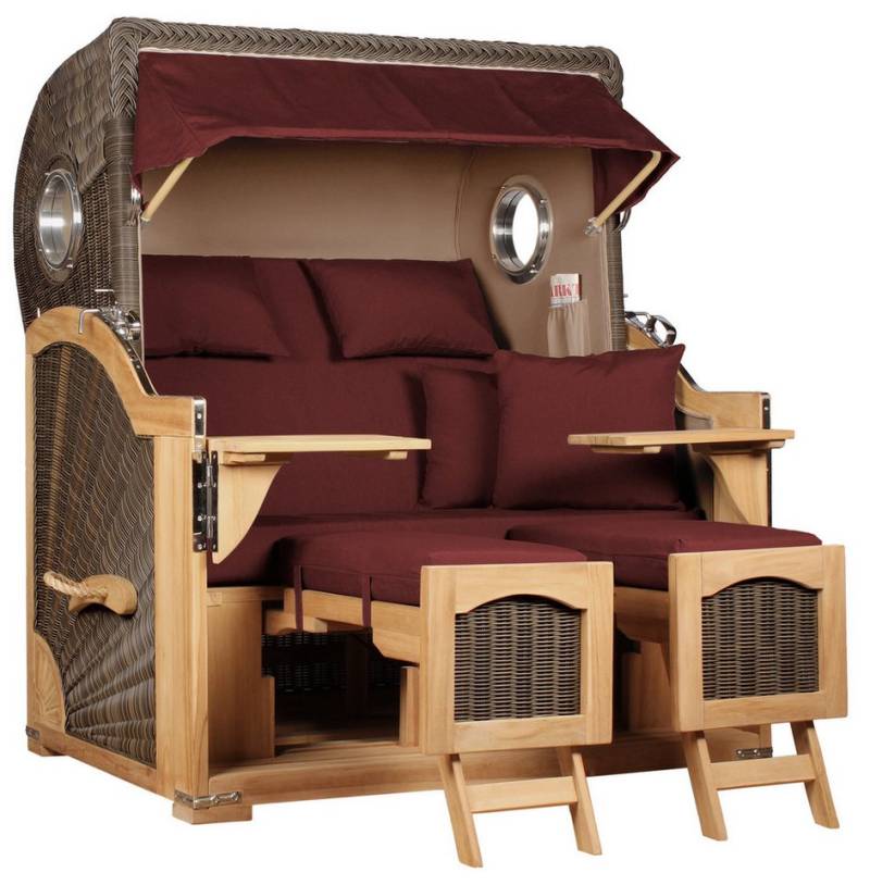 MR.DEKO Strandkorb Strandkorb Düne Grande Bullauge Teak PE Grey Dessin 550, BxTxH: 142x95x170 cm MR.DEKO Strandkorb Strandkorb Düne Grande Bullauge Teak PE Grey Dessin 550, BxTxH: 142x95x170 cm von MR.DEKO