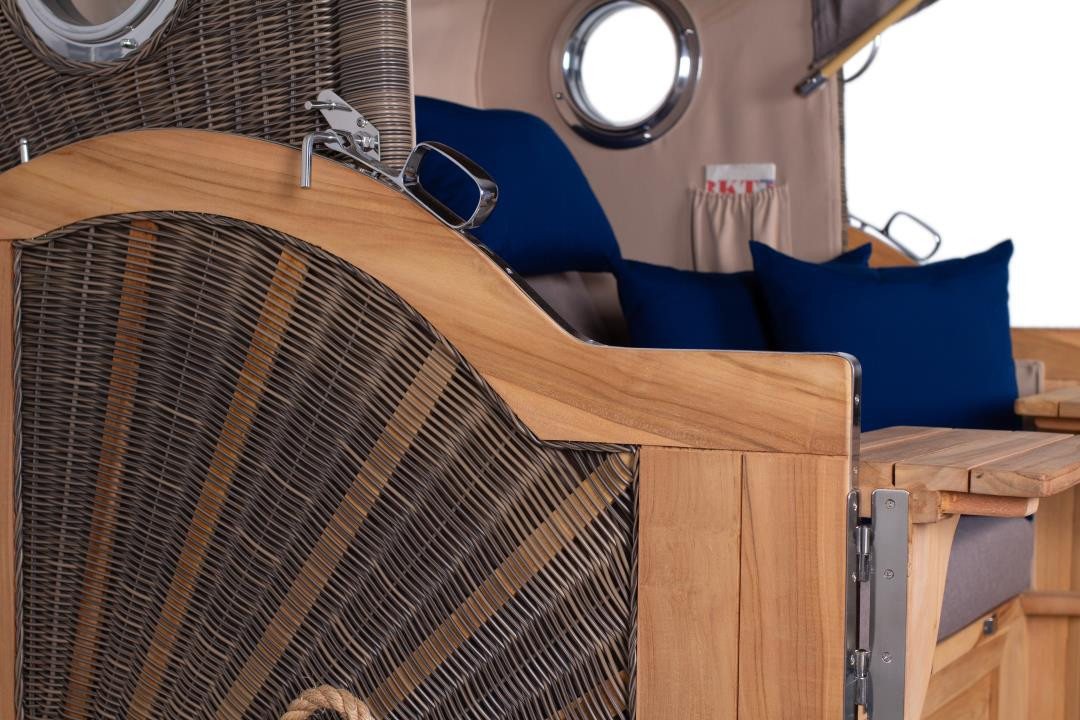 MR.DEKO Strandkorb Strandkorb Düne Grande Bullauge Teak PE Grey Dessin 589, BxTxH: 142x95x170 cm MR.DEKO Strandkorb Strandkorb Düne Grande Bullauge Teak PE Grey Dessin 589, BxTxH: 142x95x170 cm von MR.DEKO