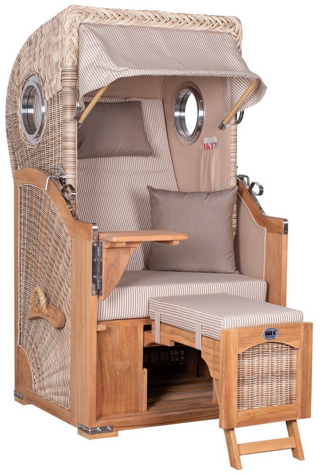 MR.DEKO Strandkorb Strandkorb Düne Single Bullauge Teak PE Shell Dessin 510, BxTxH: 96x80x165 cm MR.DEKO Strandkorb Strandkorb Düne Single Bullauge Teak PE Shell Dessin 510, BxTxH: 96x80x165 cm von MR.DEKO