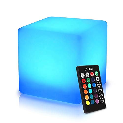 Mr.Go 16" Wasserdicht Licht LED Würfel Leuchte RGB Farbwechsel Würfelhocker mit Fernbedienung, 16 Einstellbare Farben, Batteriebetriebene, Dimmbare Stimmungslicht Nachtlicht zum Wohnzimmer von Mr.Go