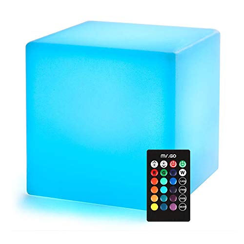 Mr.Go 20cm LED Nachtlicht Würfel Licht Stimmunglampe mit Fernbedienung, Dimmbare Helligkeit, 16 Warmes Licht, RGB Farbwechsel fur Haus Terrasse Partei Akzent Ambient von Mr.Go