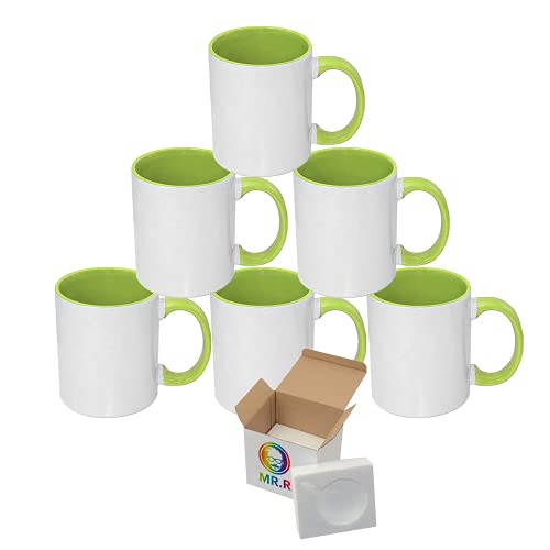 MR.R Set mit 6 Sublimationsrohlingen, 334 ml, Spülmaschinen-Keramik-Kaffeetassen, grüne Farbe, Innenbecher und Griff, Trinkbecher für Milch, Tee, Cola, Wasser von MR.R