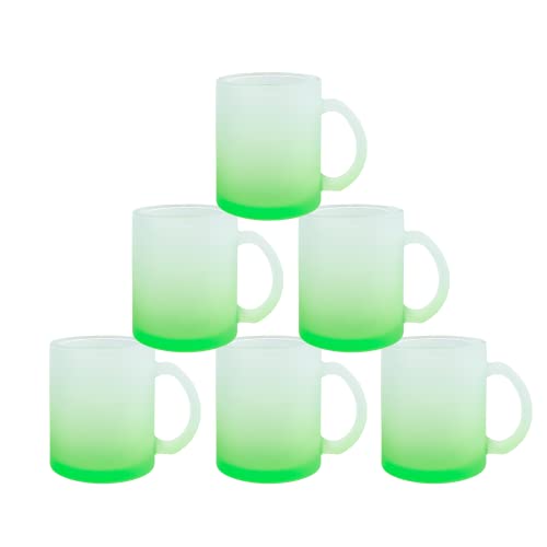 MR.R 11 Unzen Set mit 6 Sublimationsrohlingen aus mattiertem grünem Glas, Kaffeetassen mit Griff für die Wärmeübertragung von Thermobeschichtungen von MR.R
