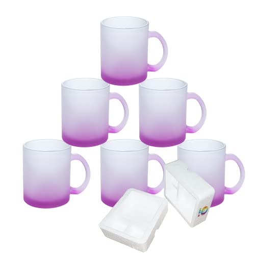 MR.R 11 Unzen Set mit 6 Sublimationsrohlingen aus mattiertem violettem Glas, Kaffeetassen mit Griff für die Wärmeübertragung von Thermobeschichtungen von MR.R