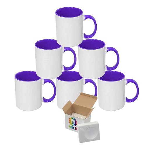 MR.R 11 Unzen Sublimation blanko Kaffeetassen, Tasse blanko weiße Tasse Tasse mit violetter Farbe Becherinnenseite und Griff, 6er-Set von MR.R