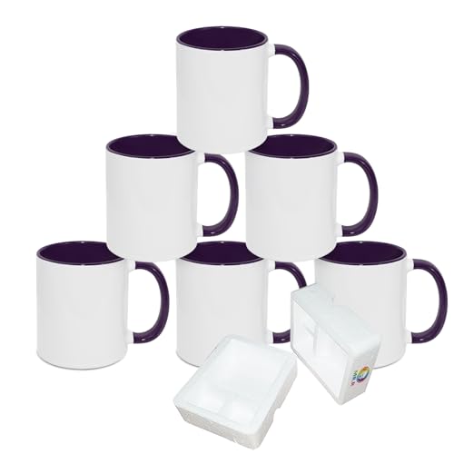MR.R 11 Unzen Sublimation blanko Kaffeetassen, Tasse blanko weiße Tasse Tasse mit violetter Farbe Becherinnenseite und Griff, 6er-Set MR.R 11 Unzen Sublimation blanko Kaffeetassen, Tasse blanko weiße Tasse Tasse mit violetter Farbe Becherinnenseite und Griff, 6er-Set von MR.R