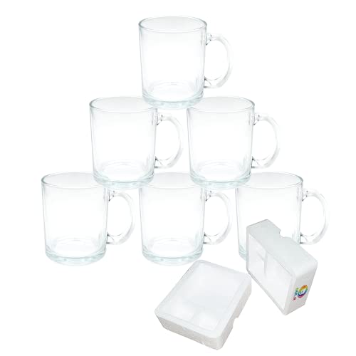 MR.R 11oz Sublimation Blanks Glass Clear Transparente Tasse, Kaffeetassen mit Griff für die Übertragung von Wärme-Thermobeschichtungen, 6er-Set von MR.R